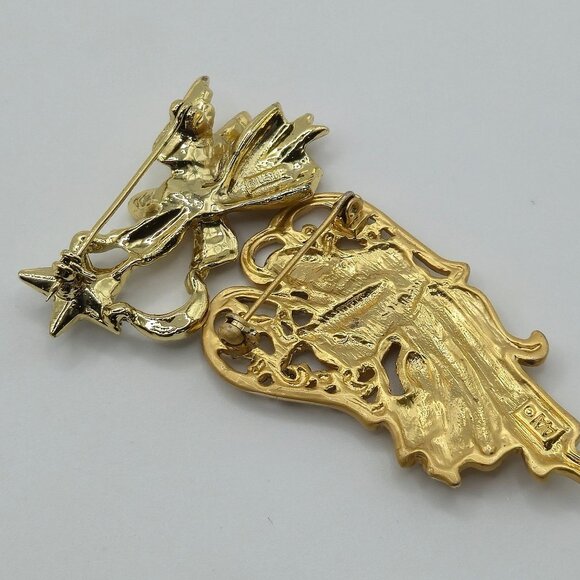 Festive Joy Holiday Gold Tone Angels Religious Faith Christian Brooch Pins 2PC - Picture 9 of 15